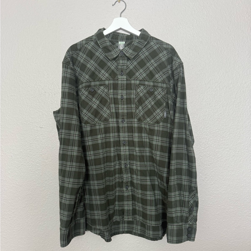 Stio Mens Plaid Button Down Flannel - XXL - Dark Green